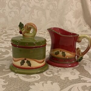 Demdaco Crimson Berries Ceramic Sugar and Creamer Set.